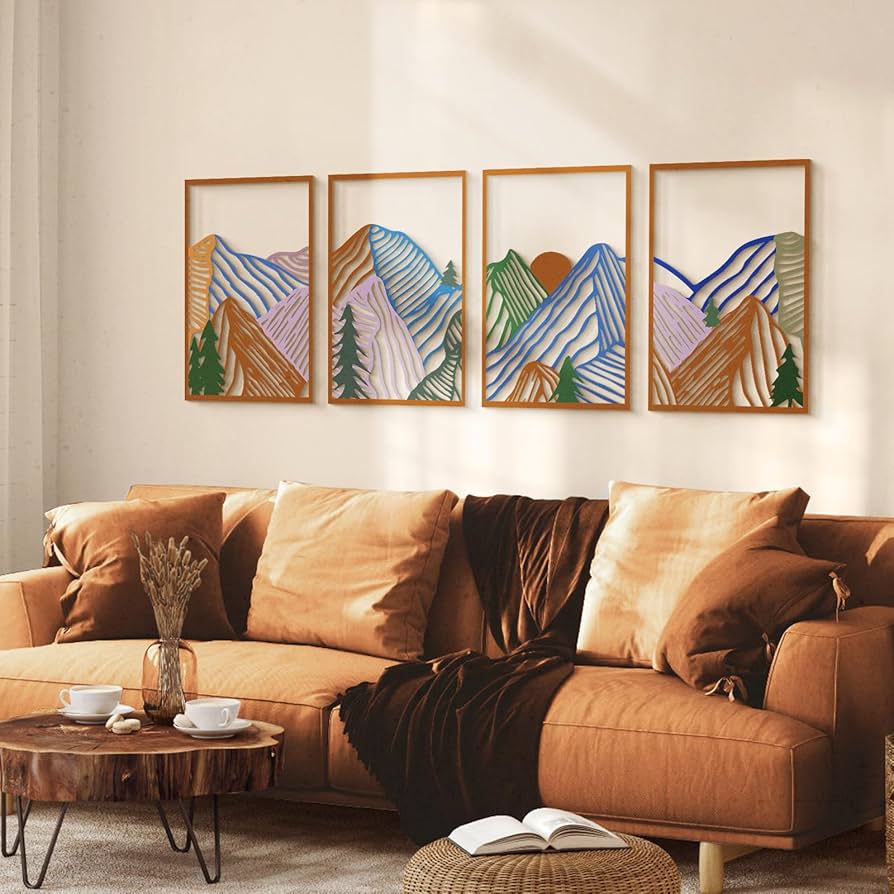Double-Sided Abstract Mountain Metal Wall Art Set, 3D Textured Panels