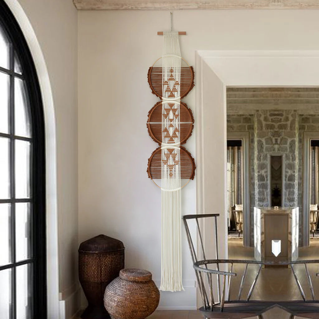Bohemian Macrame Wall Hanging with Geometric Circles and Tassels